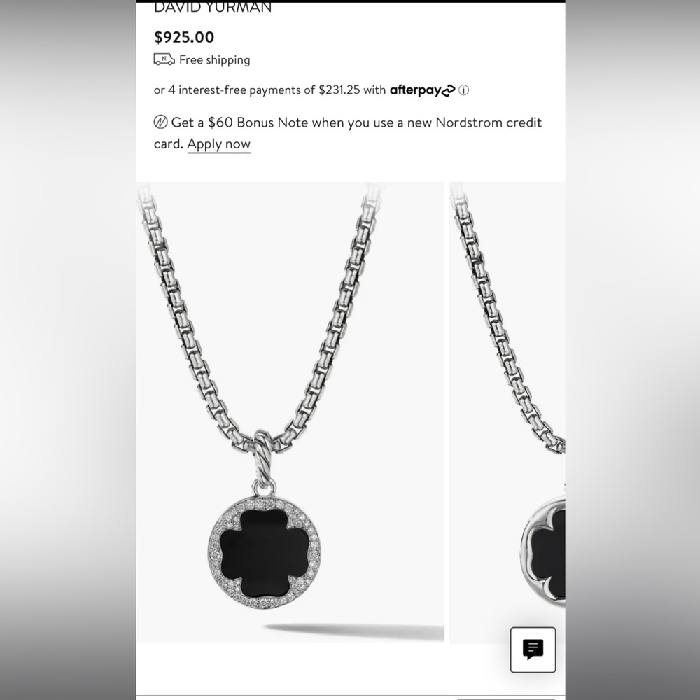 David Yurman Elements Clover Onyx & Pavé Diamond Disc Pendant